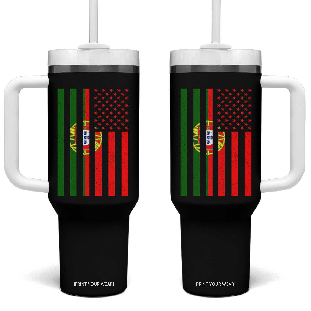 Portuguese Flag Tumbler With Handle Vintage USA Flag Portugal Pride Gifts TS10 One Size: 40 oz Black Print Your Wear