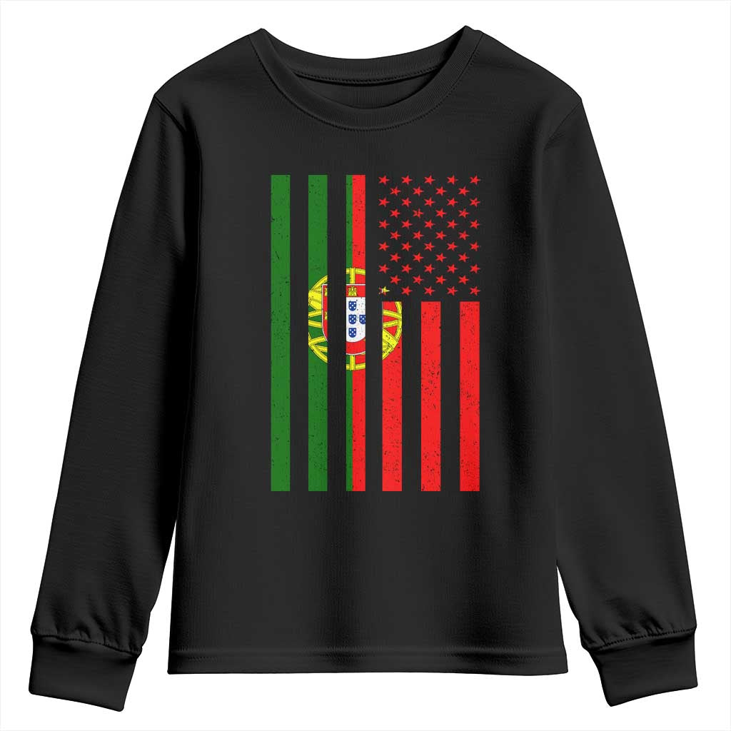 Portuguese Flag Youth Sweatshirt Vintage USA Flag Portugal Pride Gifts TS10 Black Print Your Wear