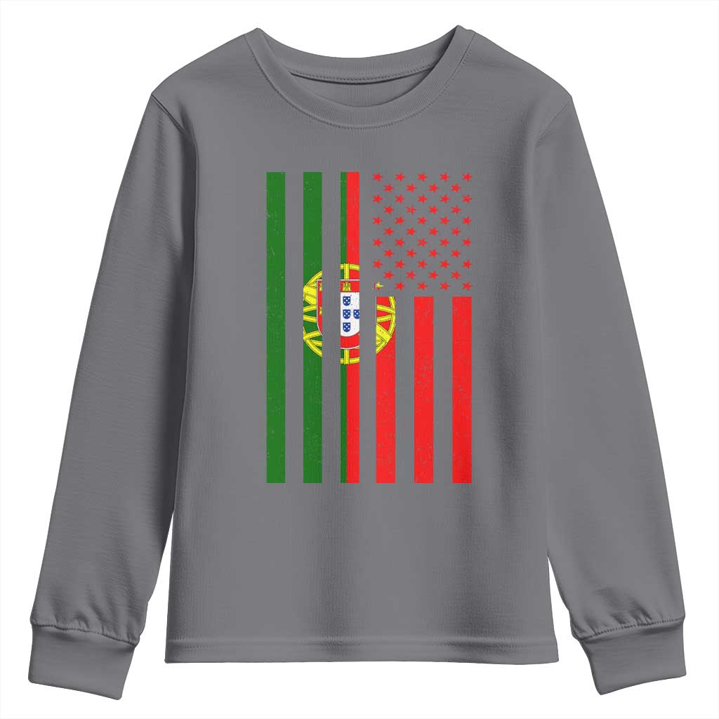 Portuguese Flag Youth Sweatshirt Vintage USA Flag Portugal Pride Gifts TS10 Charcoal Print Your Wear