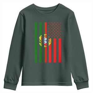Portuguese Flag Youth Sweatshirt Vintage USA Flag Portugal Pride Gifts TS10 Dark Forest Green Print Your Wear