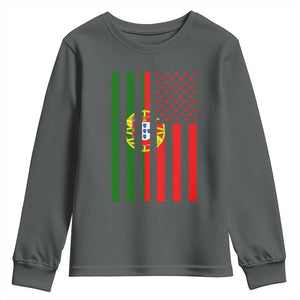 Portuguese Flag Youth Sweatshirt Vintage USA Flag Portugal Pride Gifts TS10 Dark Heather Print Your Wear