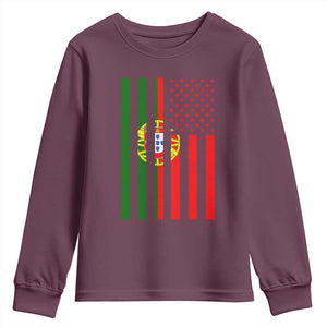 Portuguese Flag Youth Sweatshirt Vintage USA Flag Portugal Pride Gifts TS10 Maroon Print Your Wear