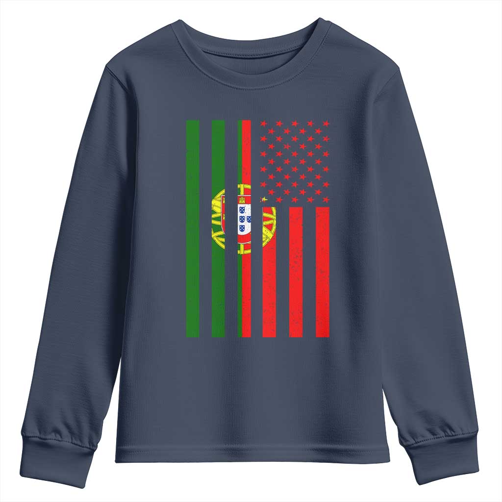 Portuguese Flag Youth Sweatshirt Vintage USA Flag Portugal Pride Gifts TS10 Navy Print Your Wear