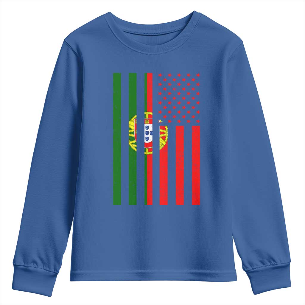 Portuguese Flag Youth Sweatshirt Vintage USA Flag Portugal Pride Gifts TS10 Royal Blue Print Your Wear
