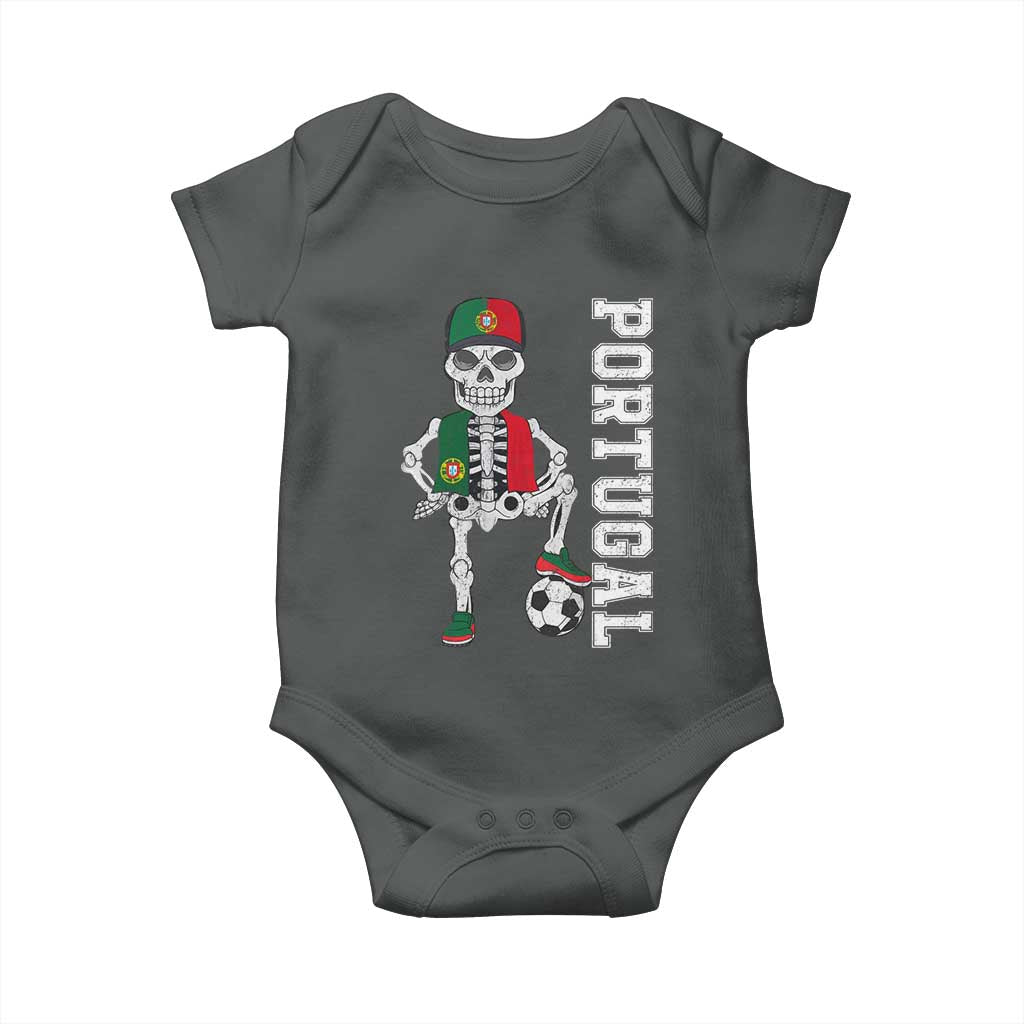 Portugal Soccer Baby Onesie Skeleton Portuguese Flag Futebol Football Player TS10 Dark Heather Print Your Wear