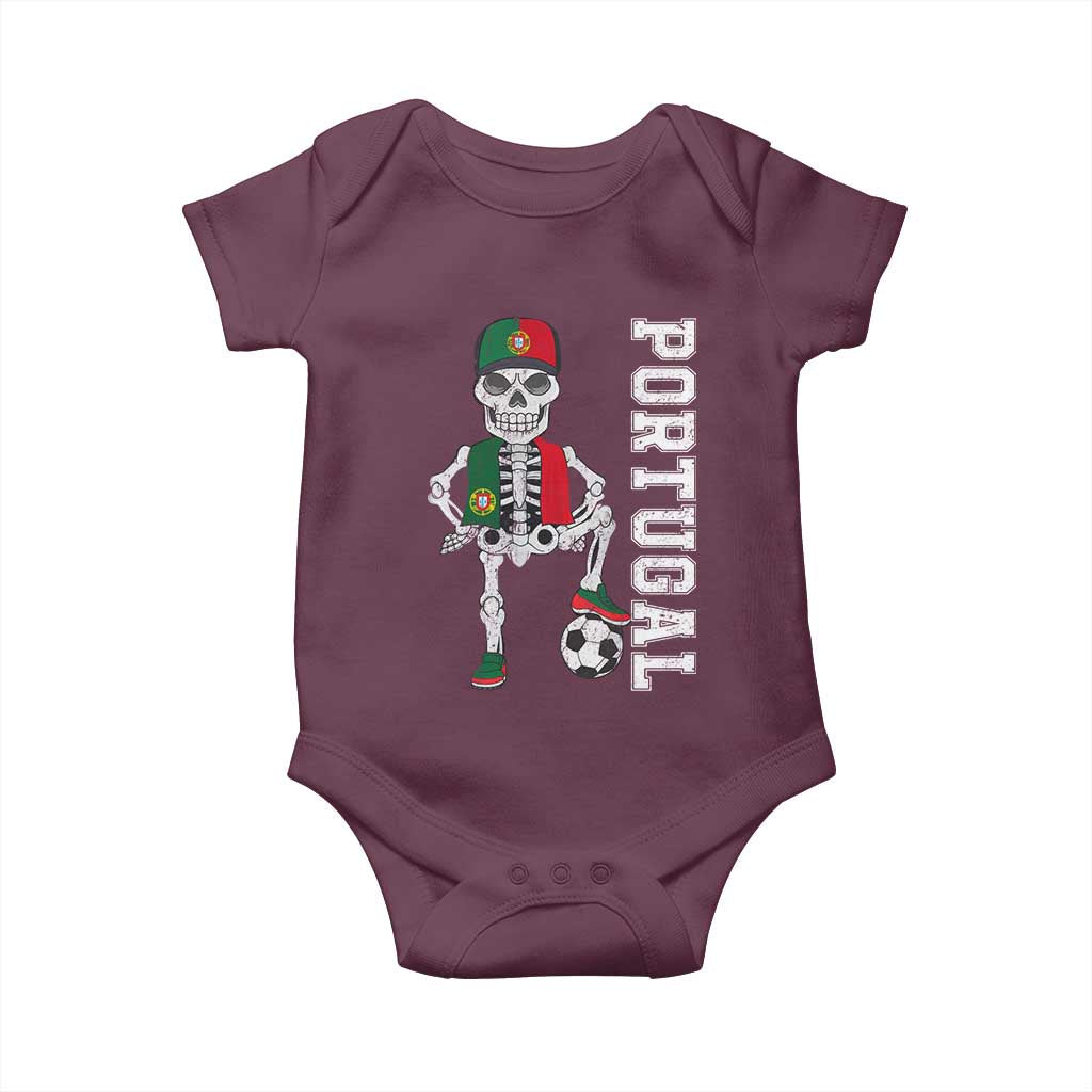 Portugal Soccer Baby Onesie Skeleton Portuguese Flag Futebol Football Player TS10 Maroon Print Your Wear