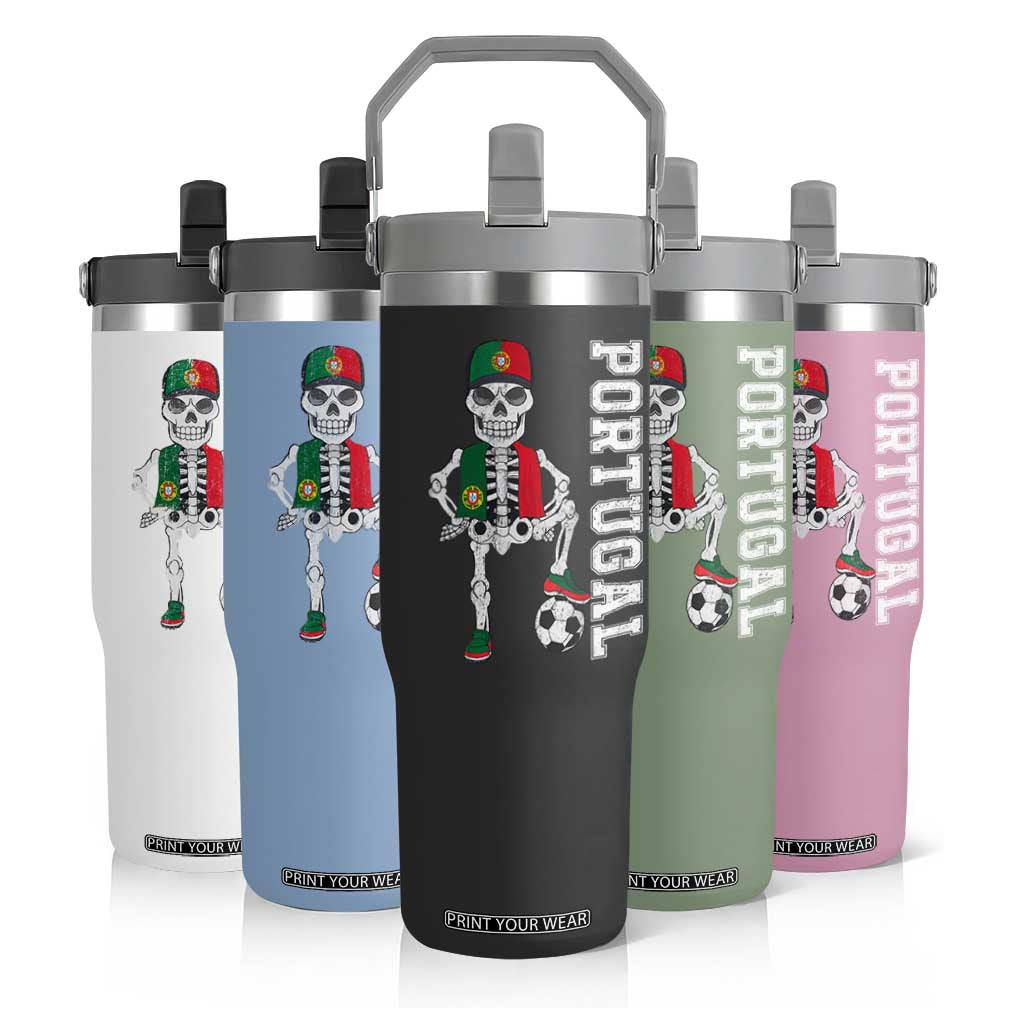 Portugal Soccer Flip Straw Tumbler Skeleton Portuguese Flag Futebol Football Player TS10 Print Your Wear