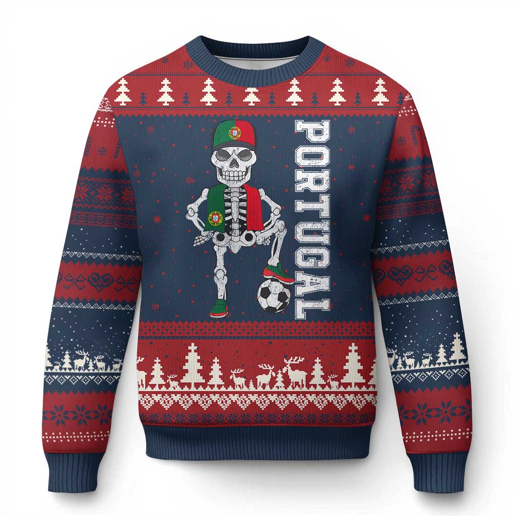 Portugal Soccer Ugly Christmas Sweater Skeleton Portuguese Flag Futebol Football Player TS10 Navy Red Print Your Wear