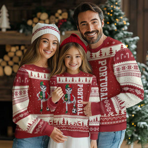 Portugal Soccer Ugly Christmas Sweater Skeleton Portuguese Flag Futebol Football Player TS10 Red Beige Print Your Wear