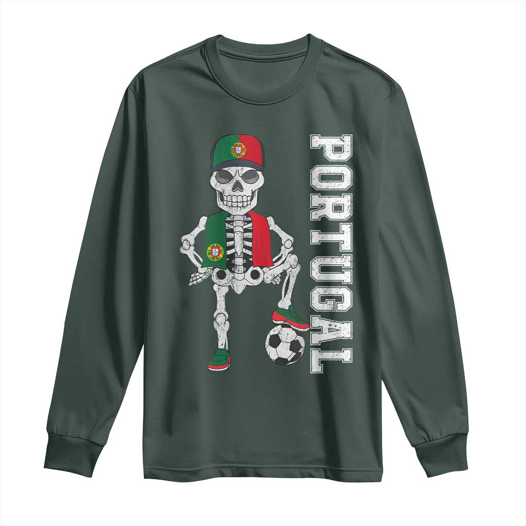 Portugal Soccer Long Sleeve Shirt Skeleton Portuguese Flag Futebol Football Player TS10 Dark Forest Green Print Your Wear