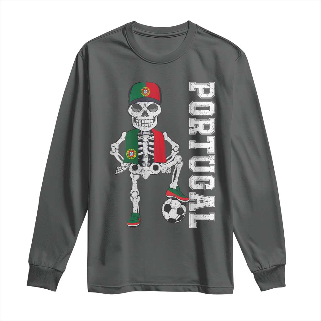 Portugal Soccer Long Sleeve Shirt Skeleton Portuguese Flag Futebol Football Player TS10 Dark Heather Print Your Wear