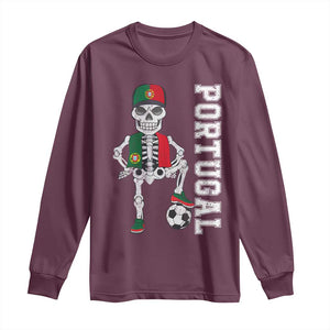 Portugal Soccer Long Sleeve Shirt Skeleton Portuguese Flag Futebol Football Player TS10 Maroon Print Your Wear