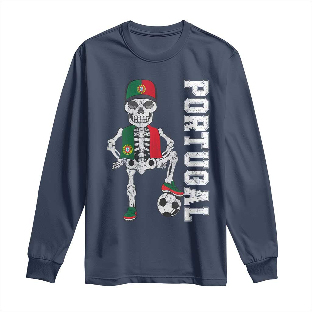 Portugal Soccer Long Sleeve Shirt Skeleton Portuguese Flag Futebol Football Player TS10 Navy Print Your Wear
