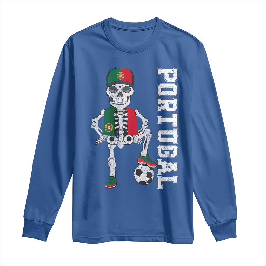 Portugal Soccer Long Sleeve Shirt Skeleton Portuguese Flag Futebol Football Player TS10 Royal Blue Print Your Wear