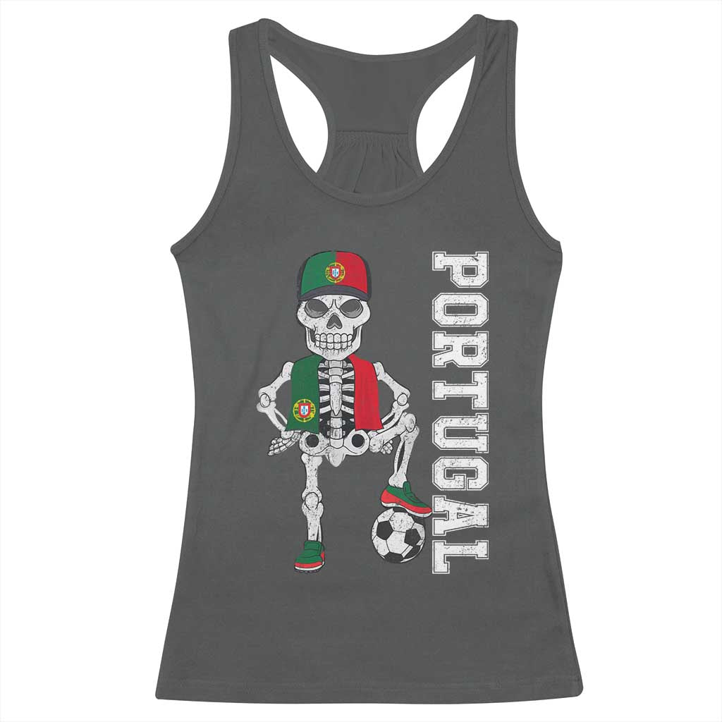 Portugal Soccer Racerback Tank Top Skeleton Portuguese Flag Futebol Football Player TS10 Dark Heather Print Your Wear