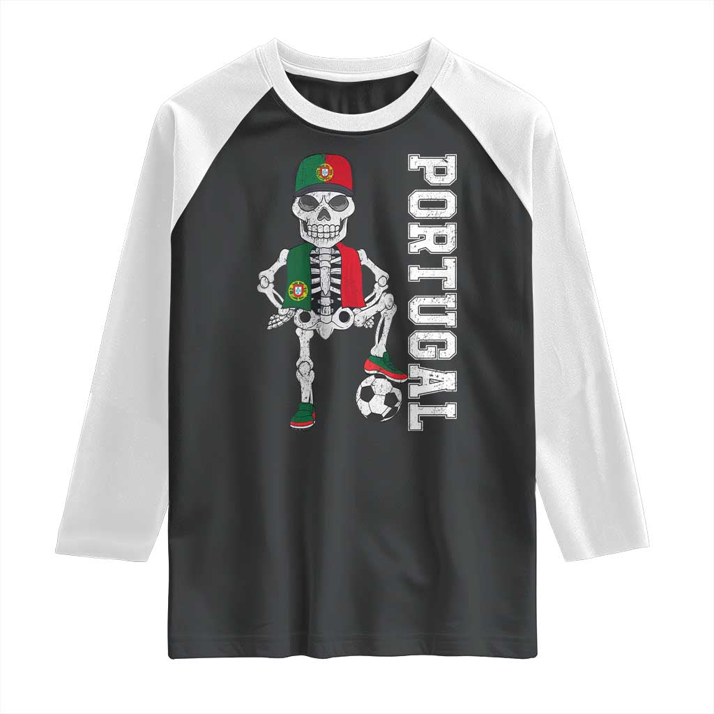 Portugal Soccer Raglan Shirt Skeleton Portuguese Flag Futebol Football Player TS10 Black White Print Your Wear