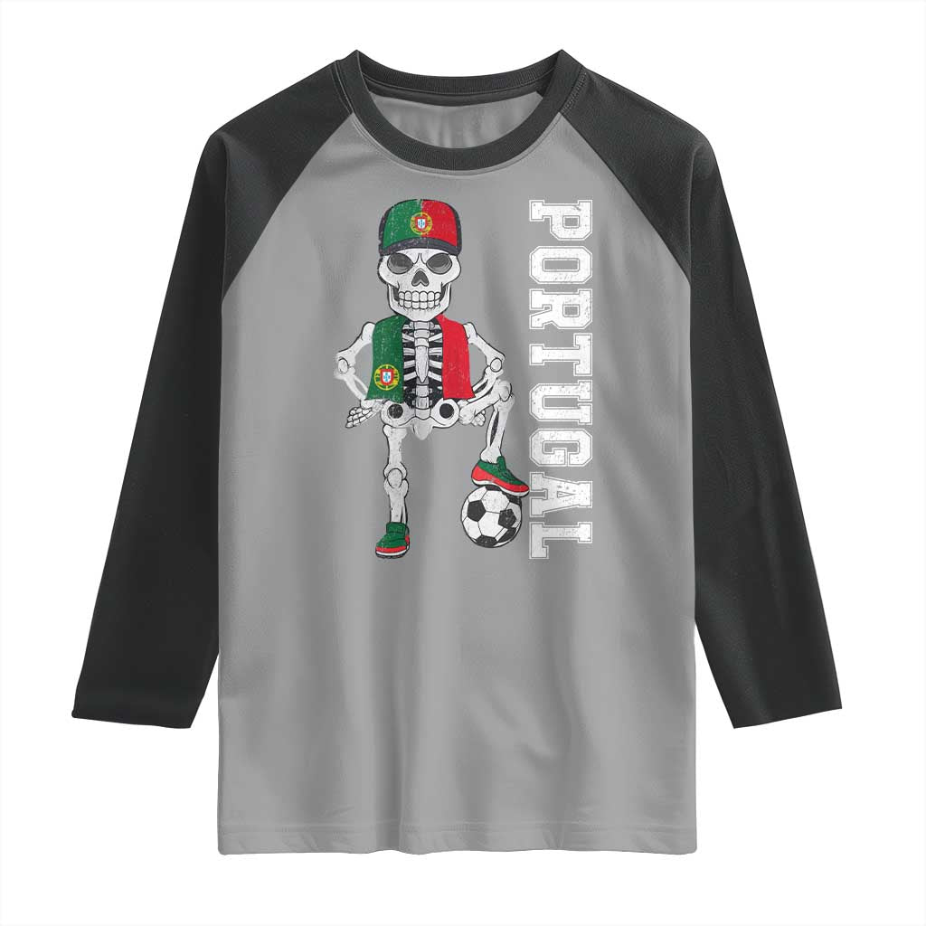 Portugal Soccer Raglan Shirt Skeleton Portuguese Flag Futebol Football Player TS10 Sport Gray Black Print Your Wear