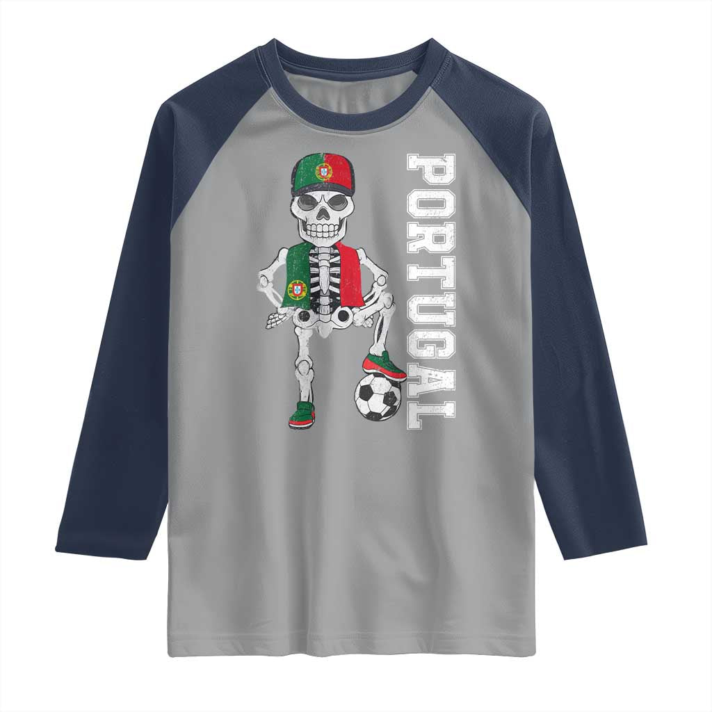 Portugal Soccer Raglan Shirt Skeleton Portuguese Flag Futebol Football Player TS10 Sport Gray Navy Print Your Wear