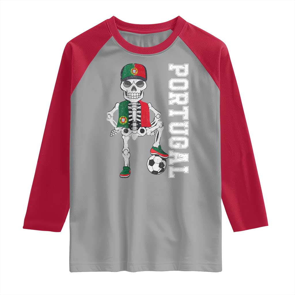 Portugal Soccer Raglan Shirt Skeleton Portuguese Flag Futebol Football Player TS10 Sport Gray Red Print Your Wear