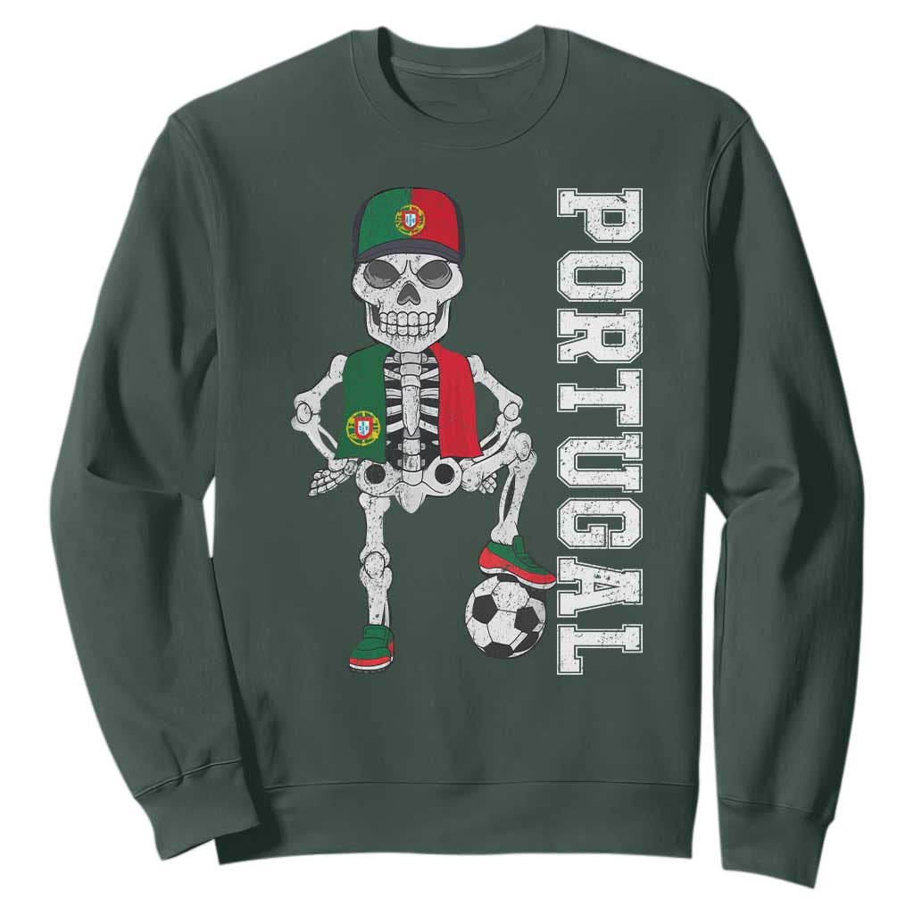 Portugal Soccer Sweatshirt Skeleton Portuguese Flag Futebol Football Player TS10 Dark Forest Green Print Your Wear