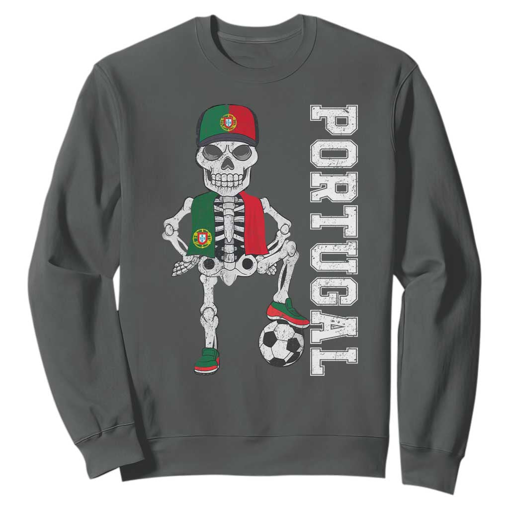 Portugal Soccer Sweatshirt Skeleton Portuguese Flag Futebol Football Player TS10 Dark Heather Print Your Wear