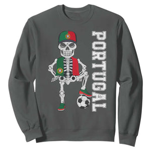 Portugal Soccer Sweatshirt Skeleton Portuguese Flag Futebol Football Player TS10 Dark Heather Print Your Wear