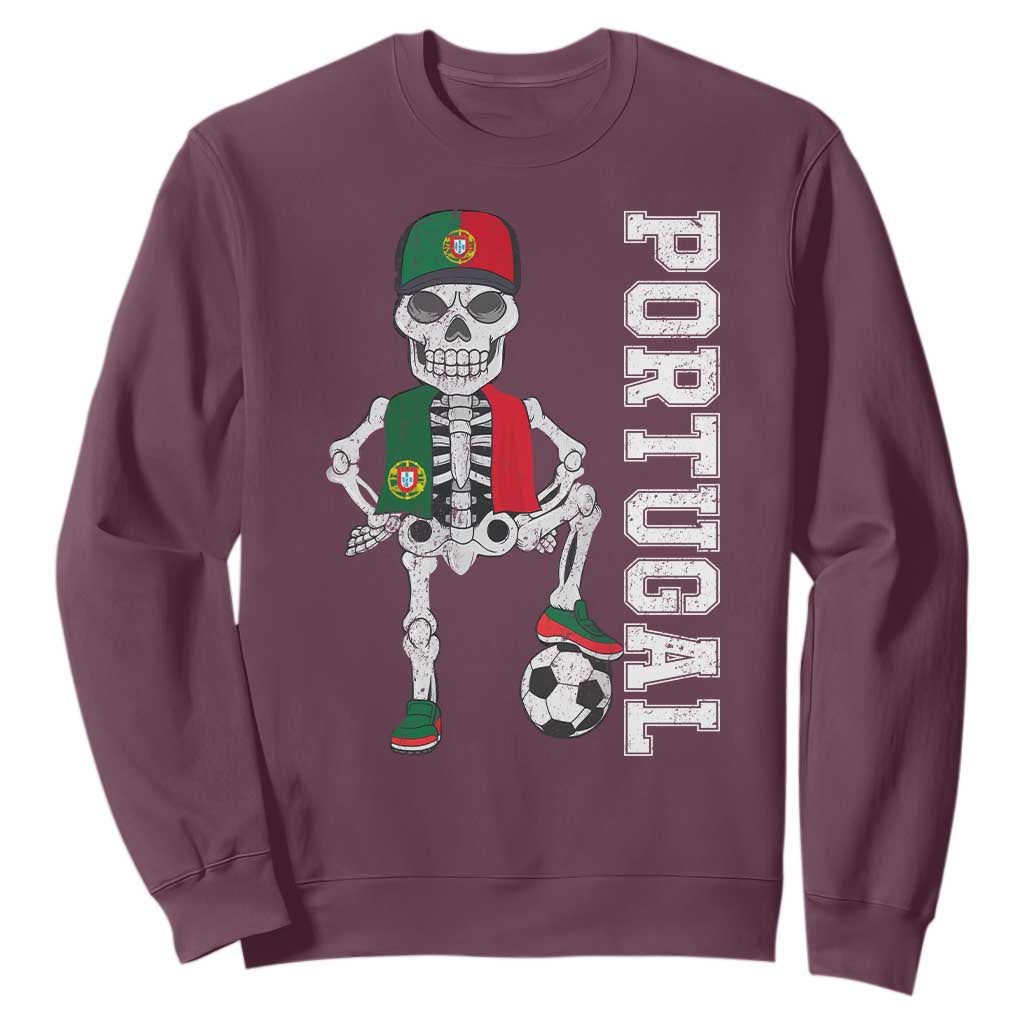 Portugal Soccer Sweatshirt Skeleton Portuguese Flag Futebol Football Player TS10 Maroon Print Your Wear