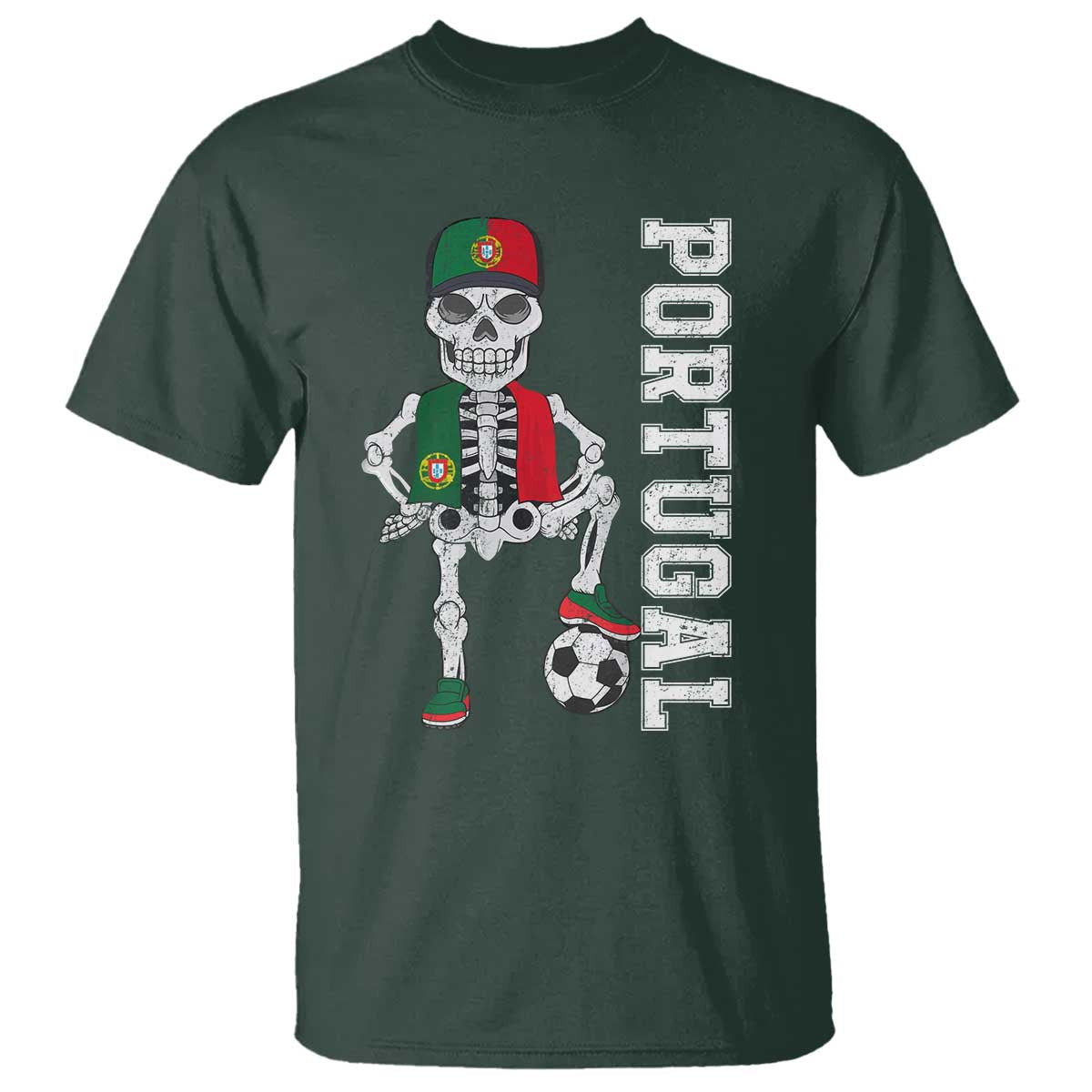 Portugal Soccer T Shirt Skeleton Portuguese Flag Futebol Football Player TS10 Dark Forest Green Print Your Wear