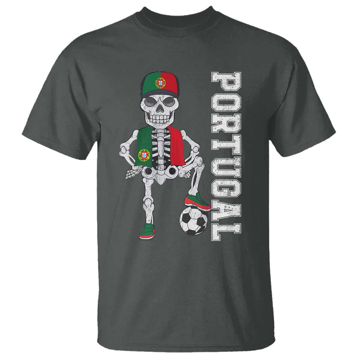 Portugal Soccer T Shirt Skeleton Portuguese Flag Futebol Football Player TS10 Dark Heather Print Your Wear