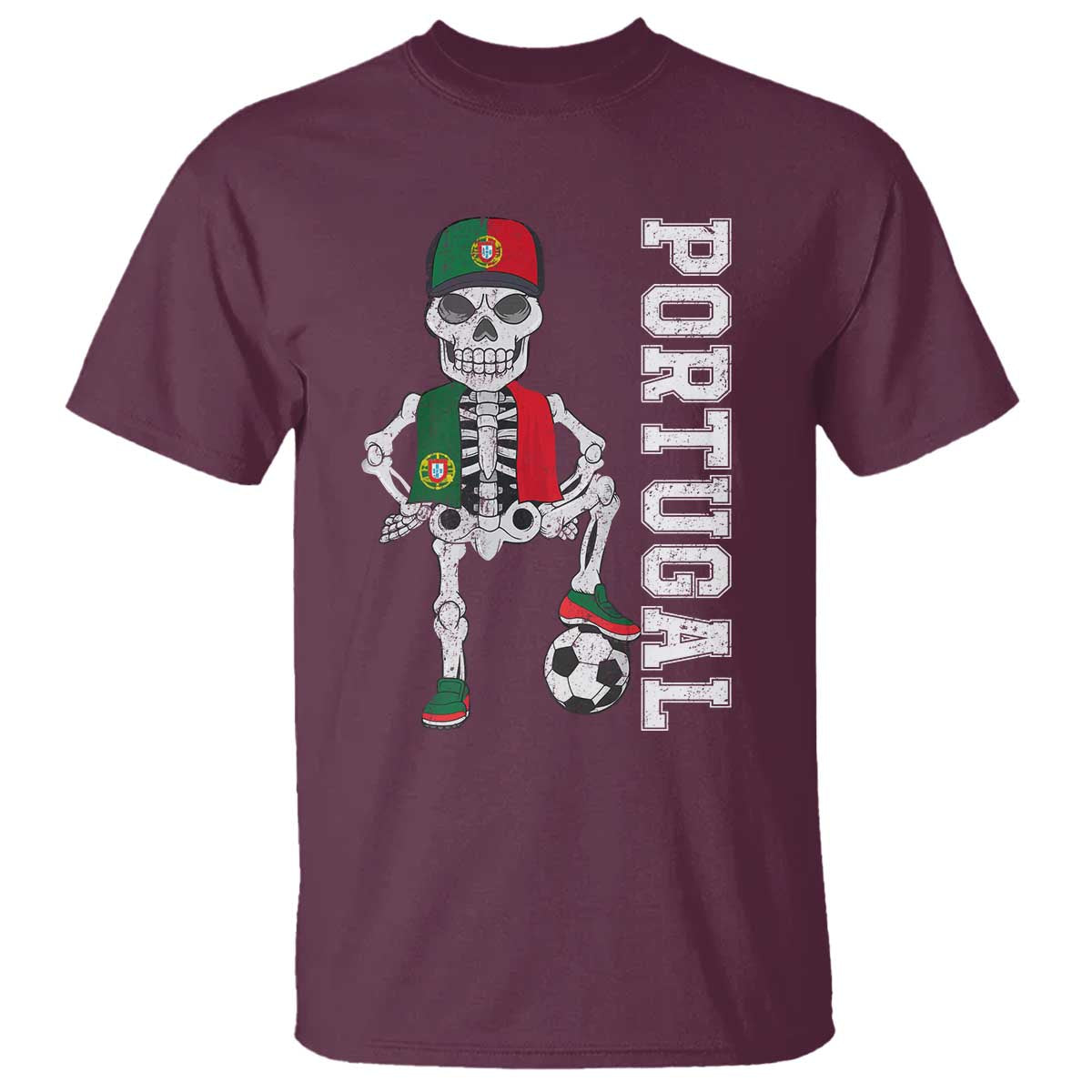 Portugal Soccer T Shirt Skeleton Portuguese Flag Futebol Football Player TS10 Maroon Print Your Wear