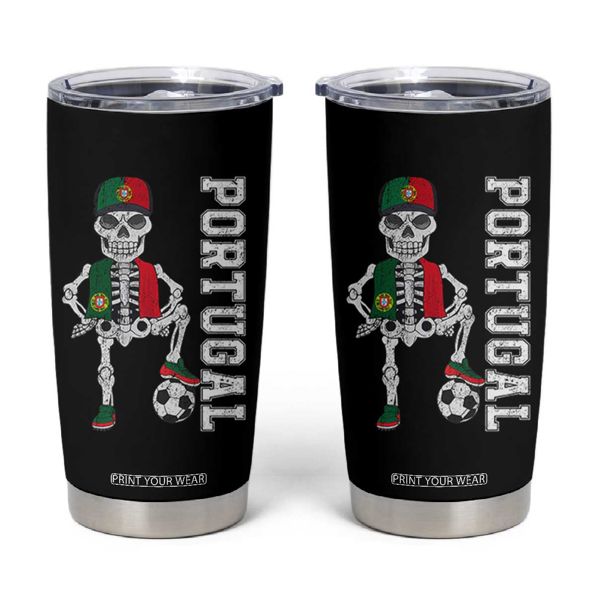 Portugal Soccer Tumbler Cup Skeleton Portuguese Flag Futebol Football Player TS10 Black Print Your Wear