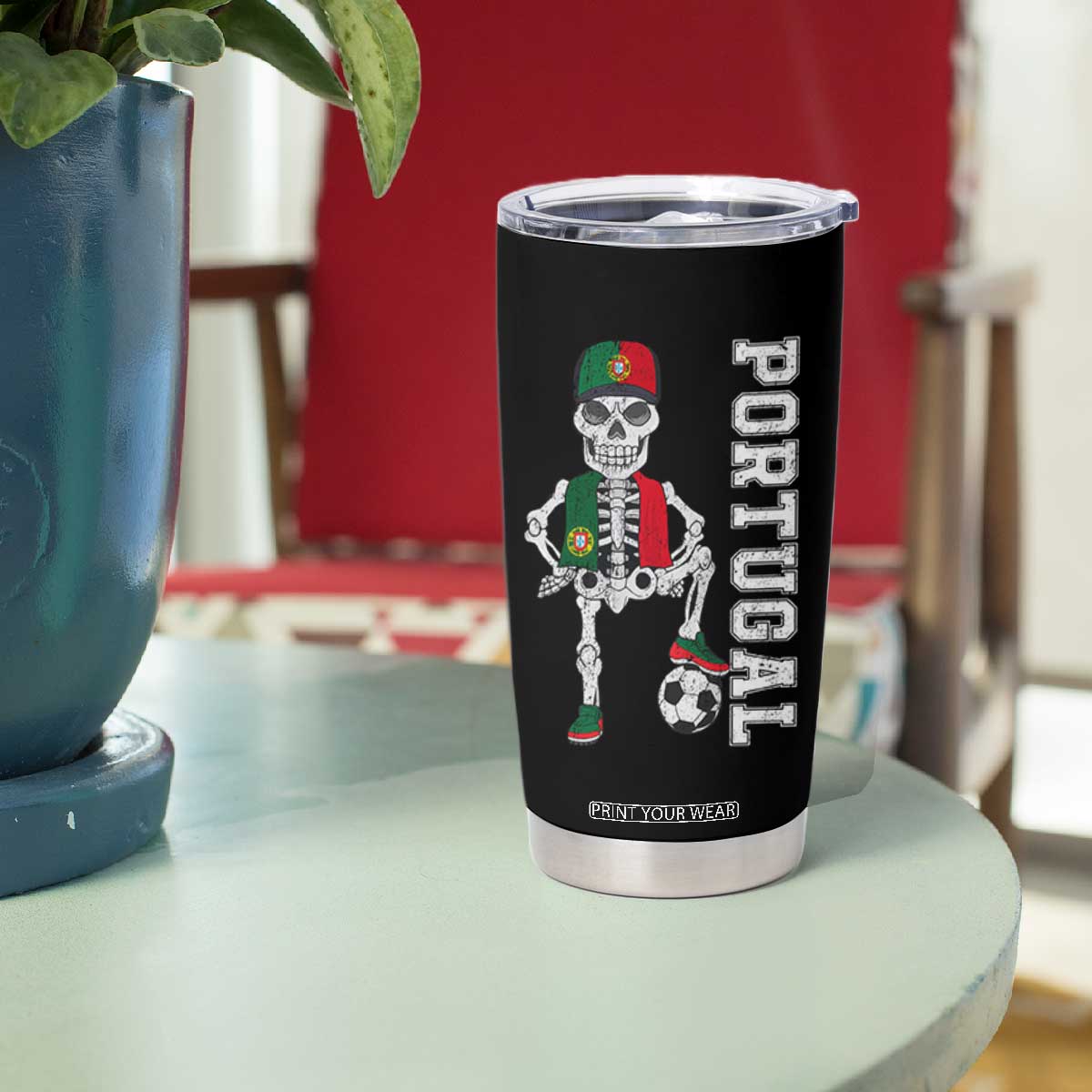 Portugal Soccer Tumbler Cup Skeleton Portuguese Flag Futebol Football Player TS10 Print Your Wear