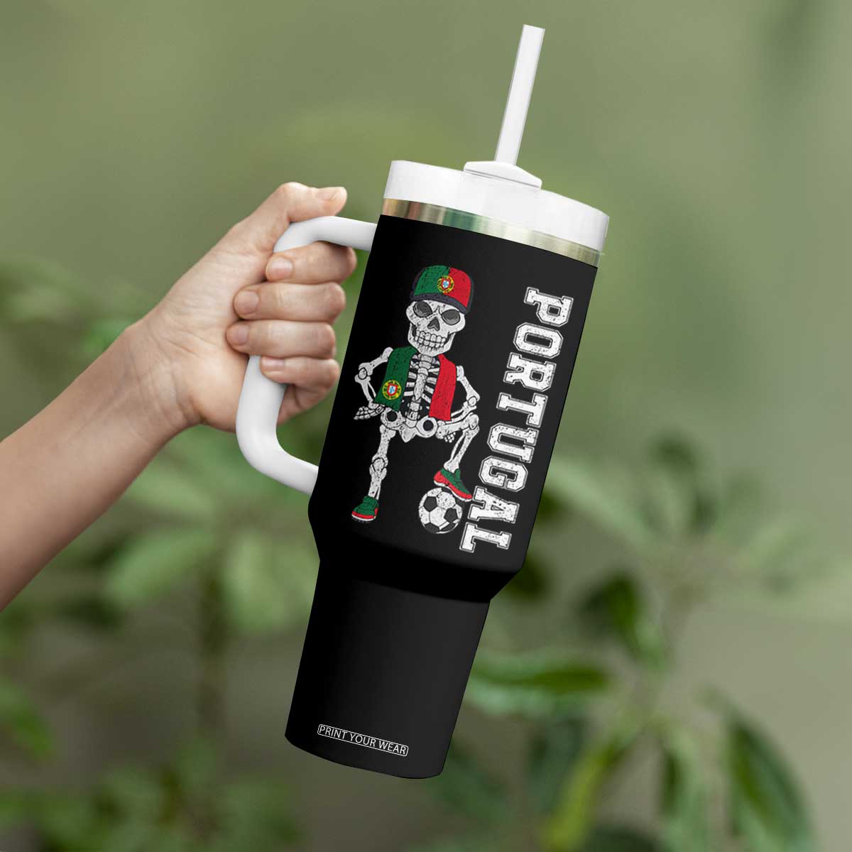 Portugal Soccer Tumbler With Handle Skeleton Portuguese Flag Futebol Football Player TS10 Print Your Wear