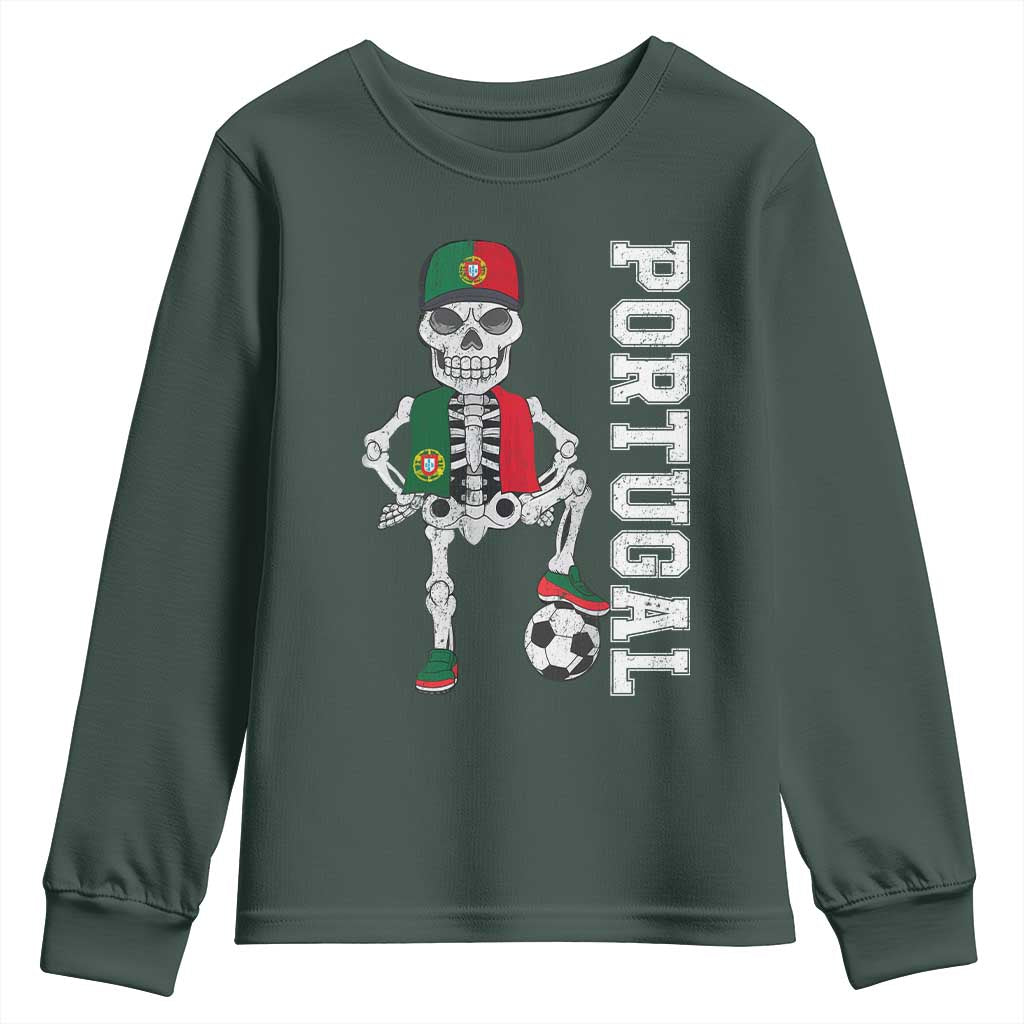 Portugal Soccer Youth Sweatshirt Skeleton Portuguese Flag Futebol Football Player TS10 Dark Forest Green Print Your Wear