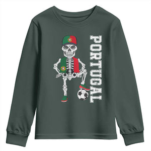 Portugal Soccer Youth Sweatshirt Skeleton Portuguese Flag Futebol Football Player TS10 Dark Forest Green Print Your Wear