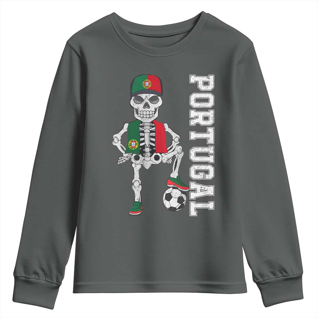 Portugal Soccer Youth Sweatshirt Skeleton Portuguese Flag Futebol Football Player TS10 Dark Heather Print Your Wear