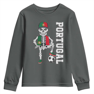 Portugal Soccer Youth Sweatshirt Skeleton Portuguese Flag Futebol Football Player TS10 Dark Heather Print Your Wear