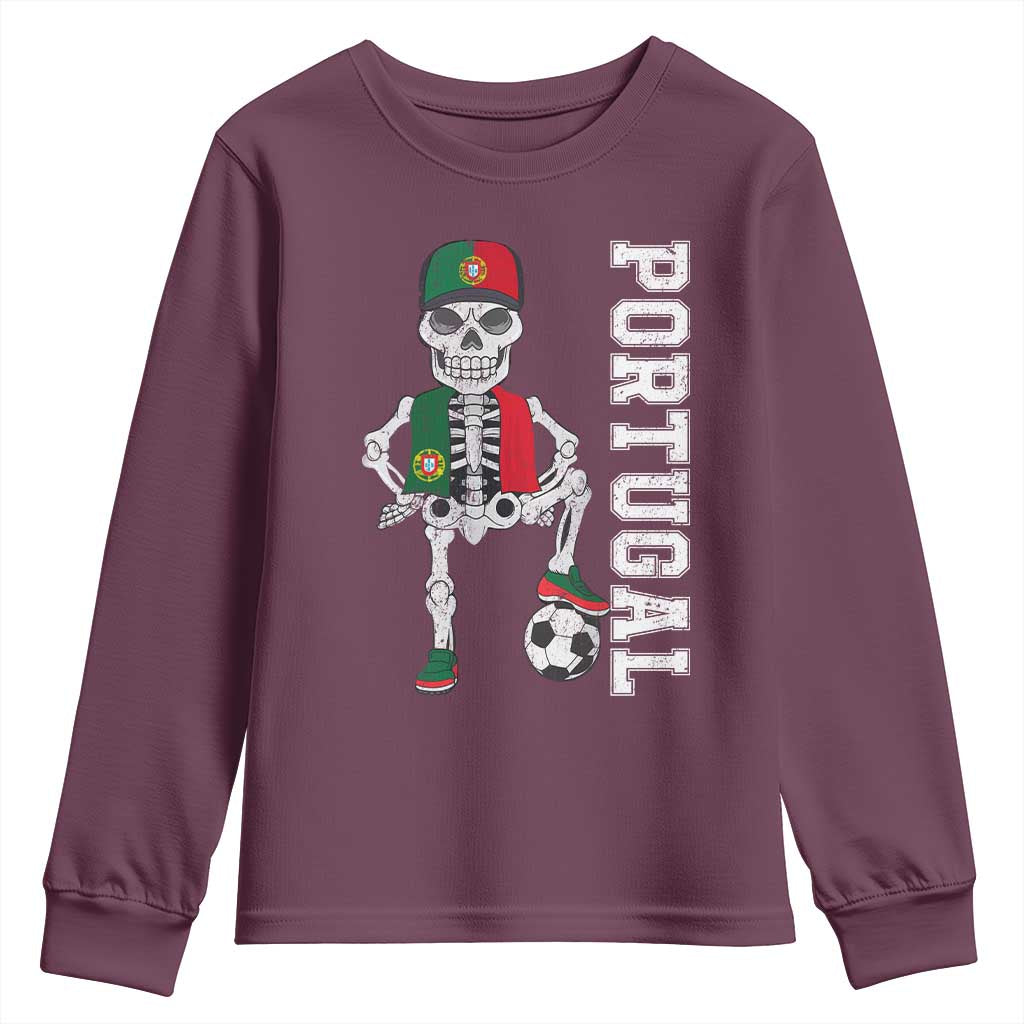 Portugal Soccer Youth Sweatshirt Skeleton Portuguese Flag Futebol Football Player TS10 Maroon Print Your Wear