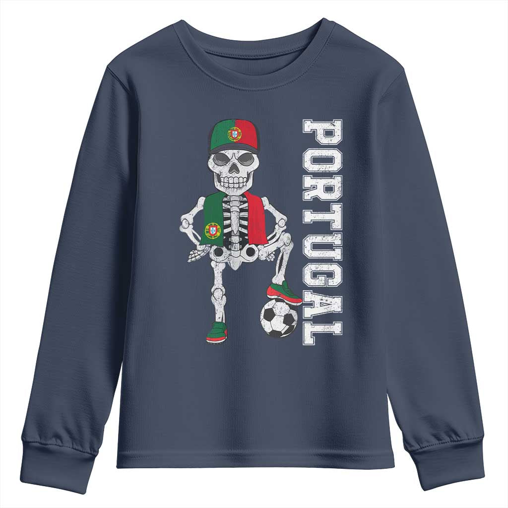 Portugal Soccer Youth Sweatshirt Skeleton Portuguese Flag Futebol Football Player TS10 Navy Print Your Wear