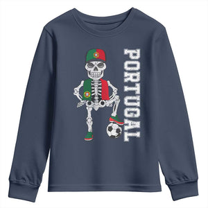 Portugal Soccer Youth Sweatshirt Skeleton Portuguese Flag Futebol Football Player TS10 Navy Print Your Wear