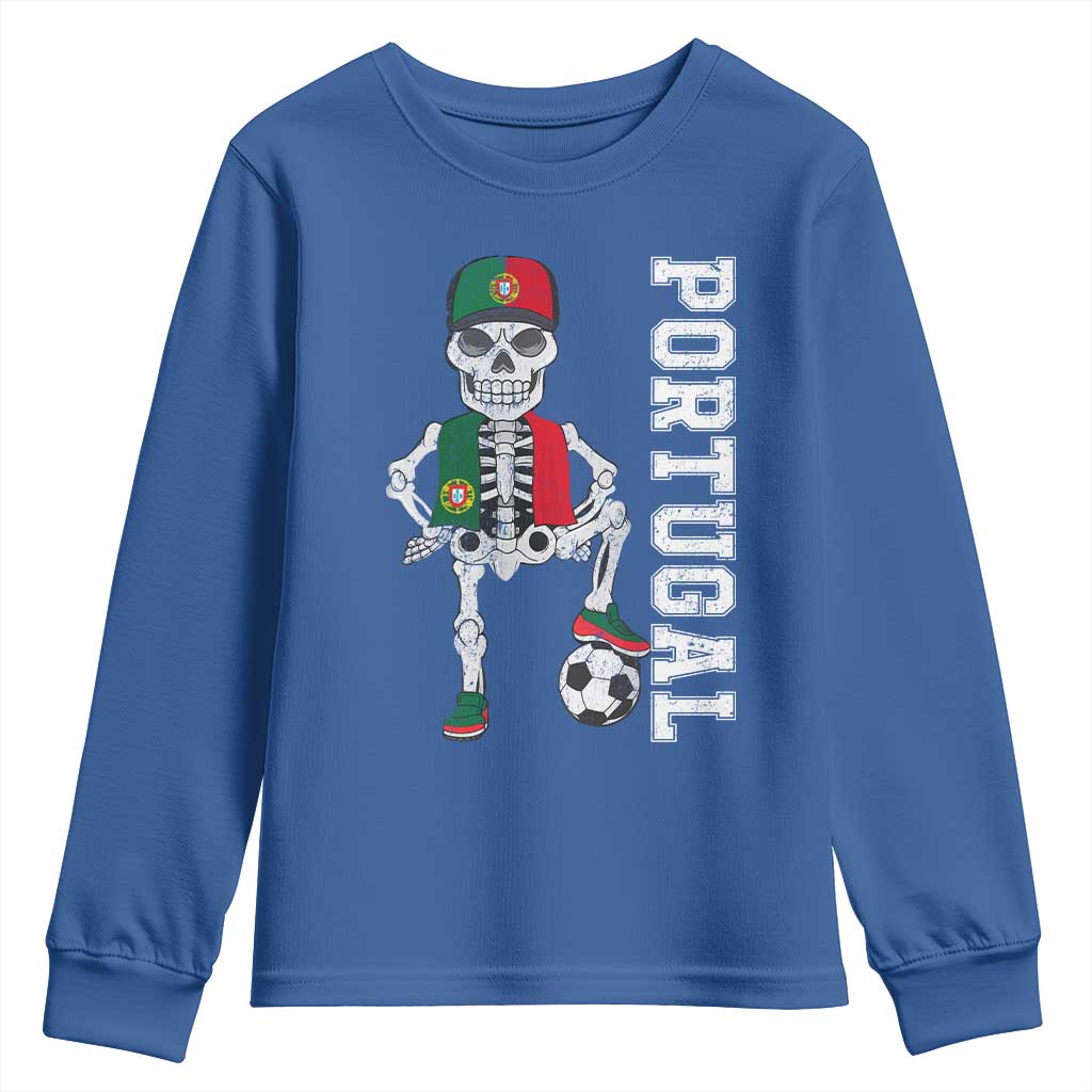 Portugal Soccer Youth Sweatshirt Skeleton Portuguese Flag Futebol Football Player TS10 Royal Blue Print Your Wear