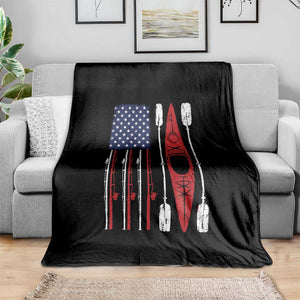 American Flag Kayak Fishing Graphic Throw Blanket Patriotic Kayaker Fisherman
