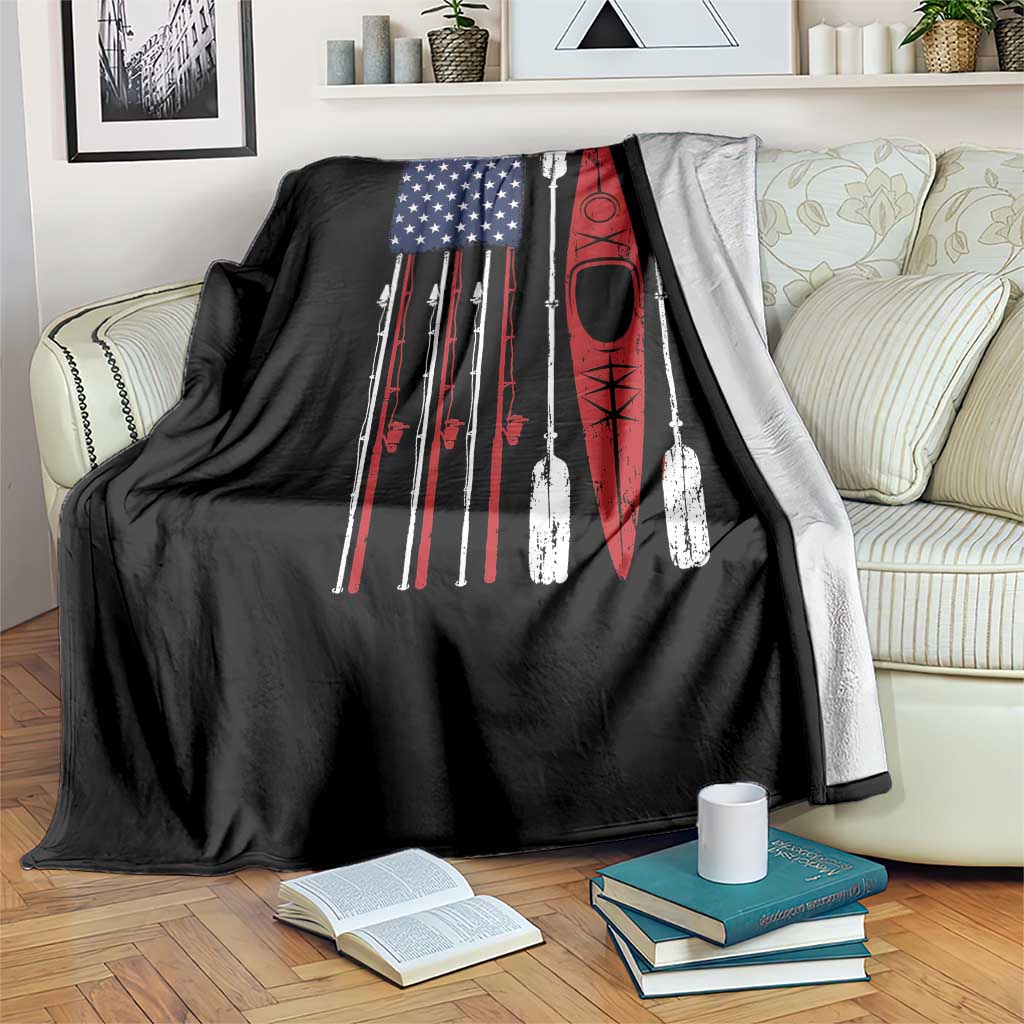 American Flag Kayak Fishing Graphic Throw Blanket Patriotic Kayaker Fisherman