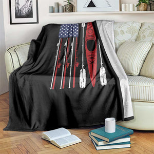 American Flag Kayak Fishing Graphic Throw Blanket Patriotic Kayaker Fisherman