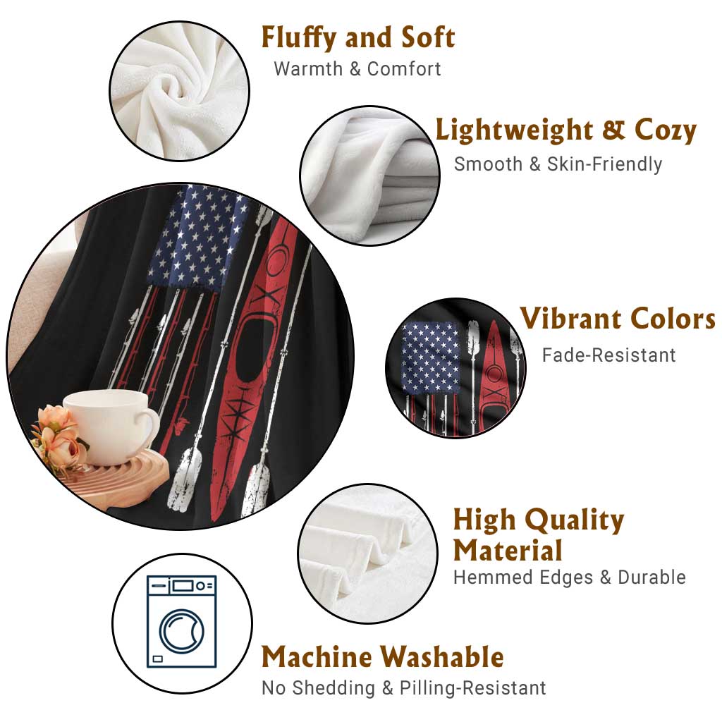 American Flag Kayak Fishing Graphic Throw Blanket Patriotic Kayaker Fisherman