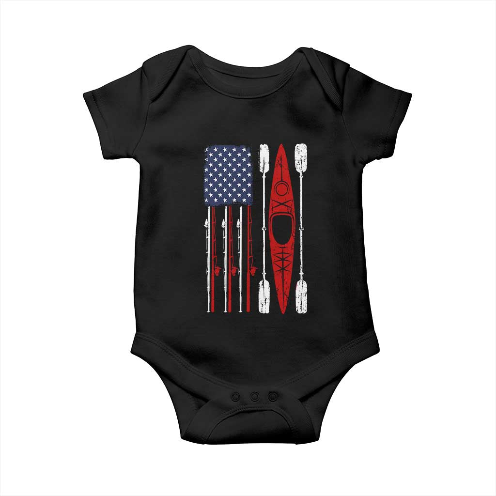 American Flag Kayak Fishing Graphic Baby Onesie Patriotic Kayaker Fisherman TS10 Black Print Your Wear