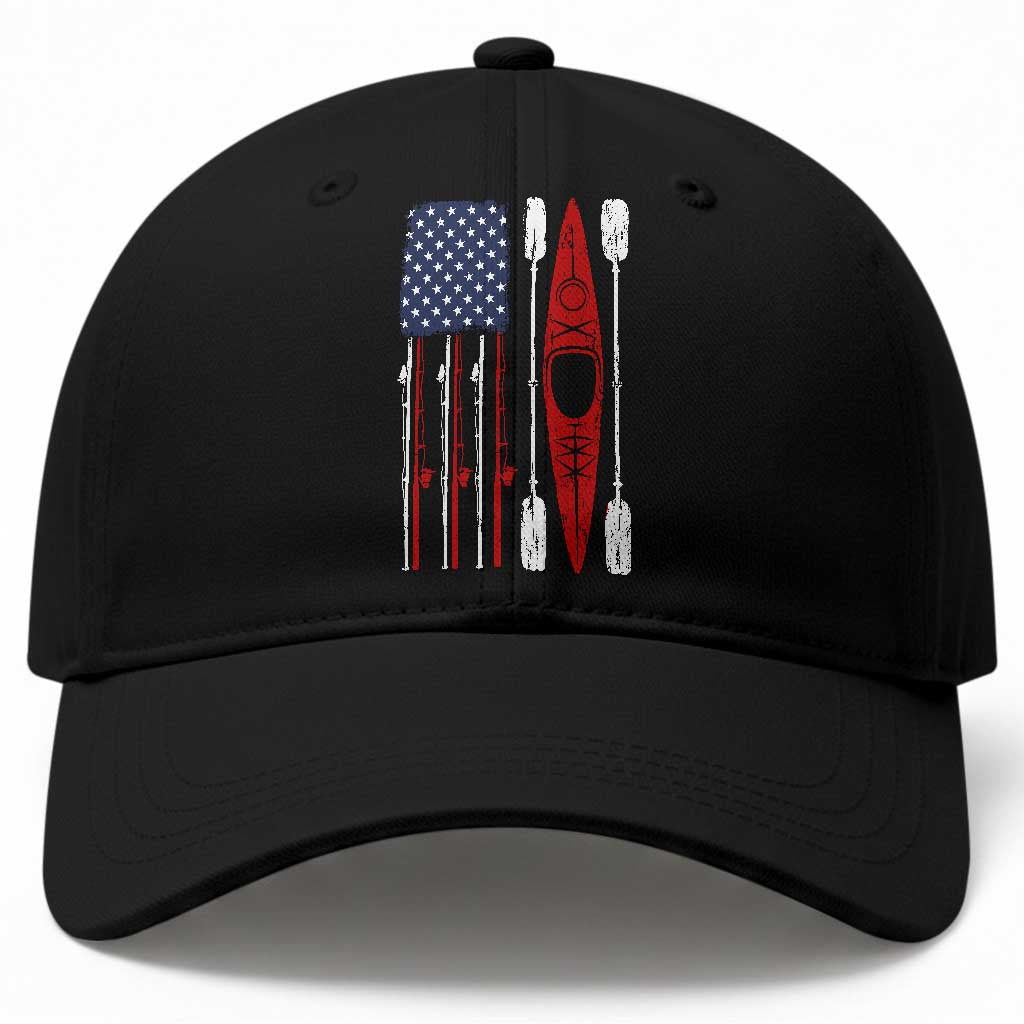 American Flag Kayak Fishing Graphic Baseball Cap Patriotic Kayaker Fisherman TS10 Print Your Wear