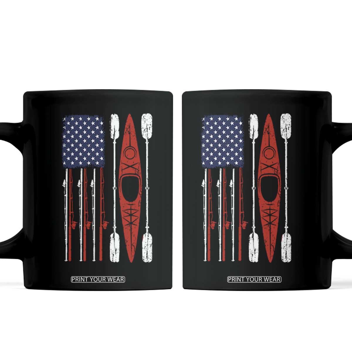 American Flag Kayak Fishing Graphic Coffee Mug Patriotic Kayaker Fisherman TS10 Black Print Your Wear
