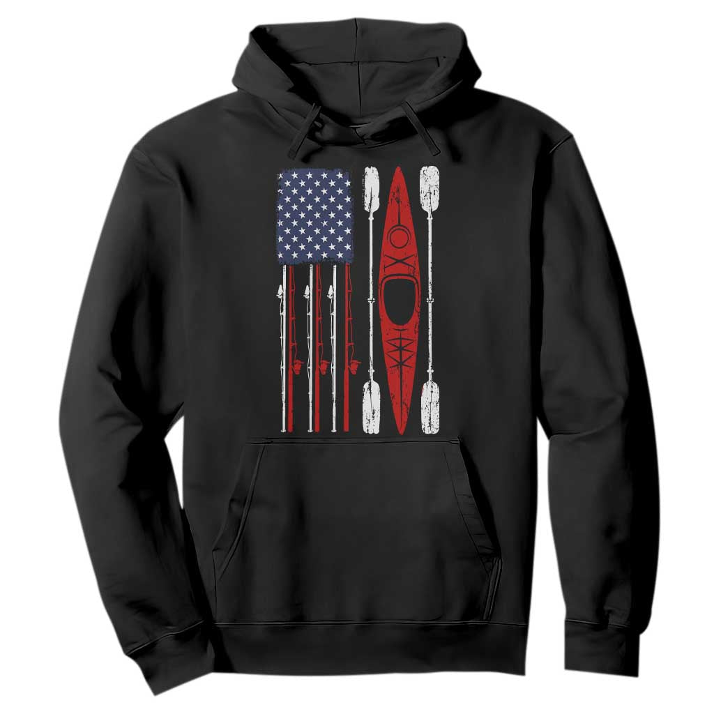 American Flag Kayak Fishing Graphic Hoodie Patriotic Kayaker Fisherman TS10 Black Print Your Wear