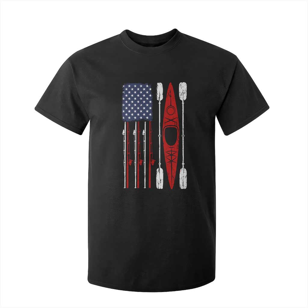 American Flag Kayak Fishing Graphic T Shirt For Kid Patriotic Kayaker Fisherman TS10 Black Print Your Wear